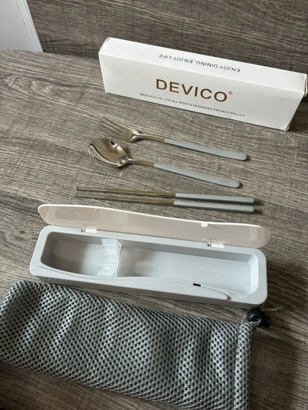 Device Travel Utensils Set 4 Piece Stainless Steel Set - Fork, Spoon, Chopsticks